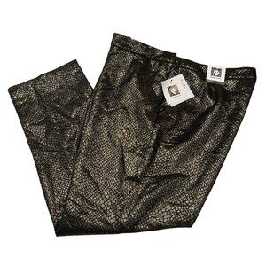 Anne Klein Pants Womens 14 Gold Metallic Snake Print Embossed Straight Leg Event